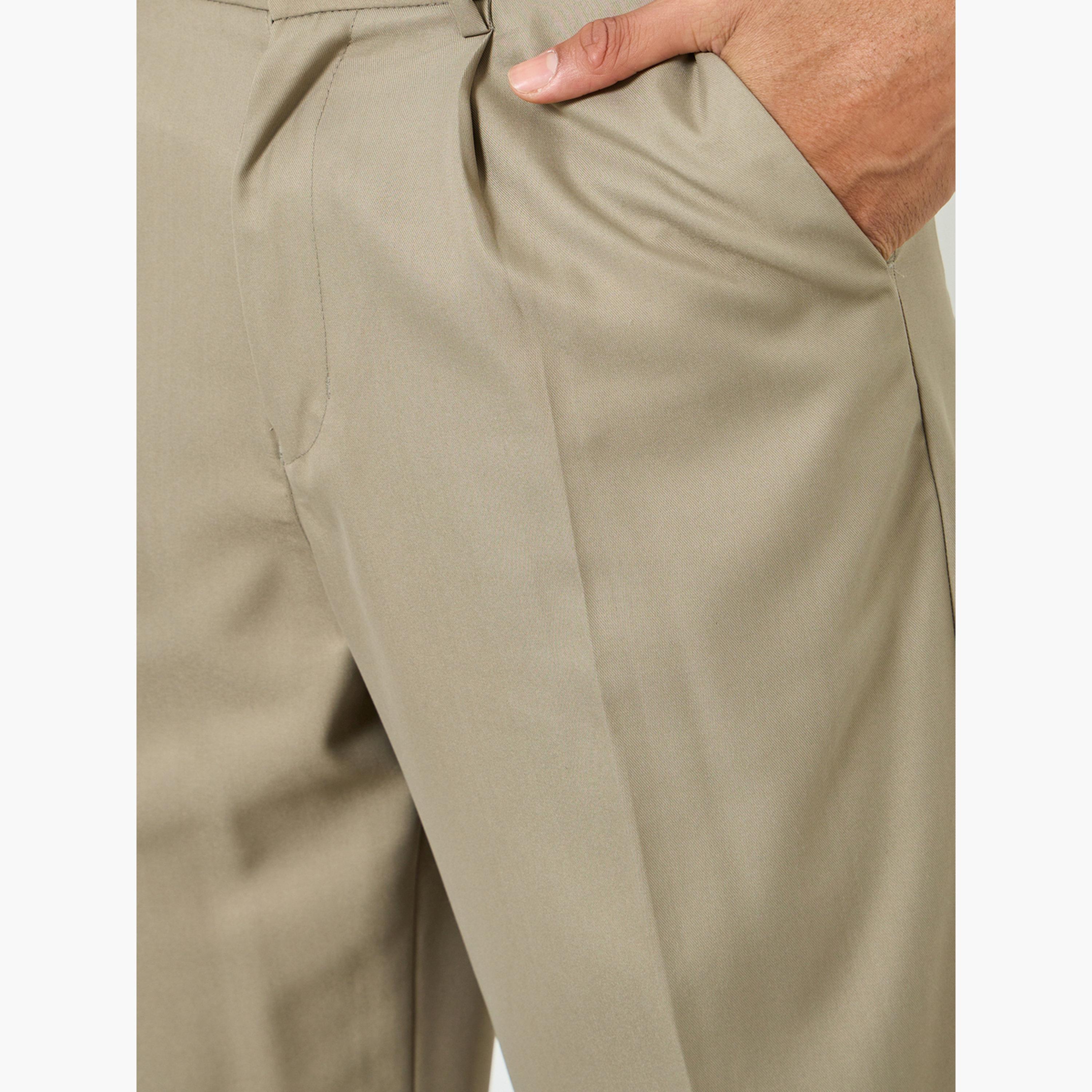 Styli Men Beige Pleated Bootcut Pants-men-clothing-bottoms-trousersandchinos-trousers-image-4