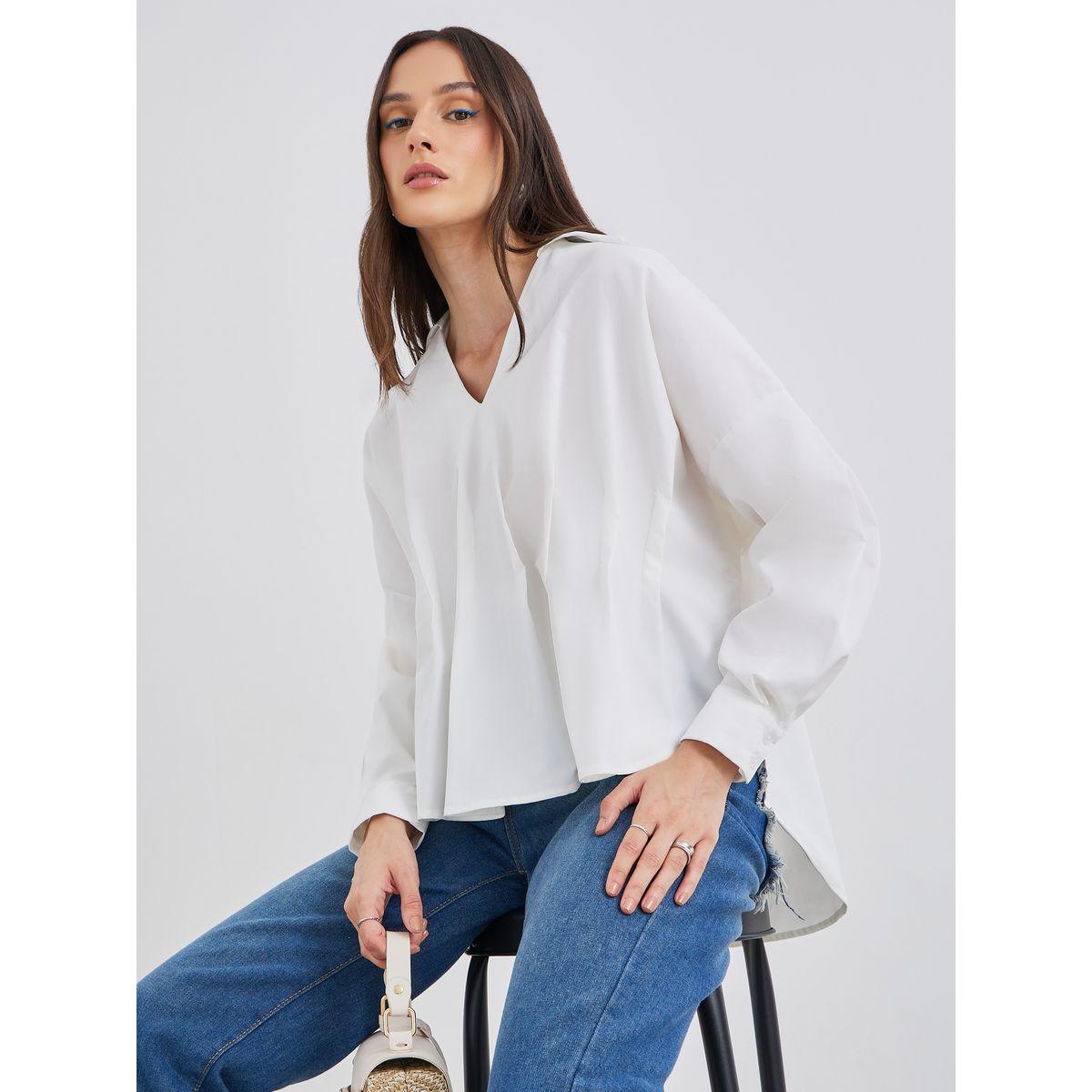 بلوزة بتفاصيل كسرات مع أكمام طويلة-women-clothing-shirtsandblouses-shirts-image-1