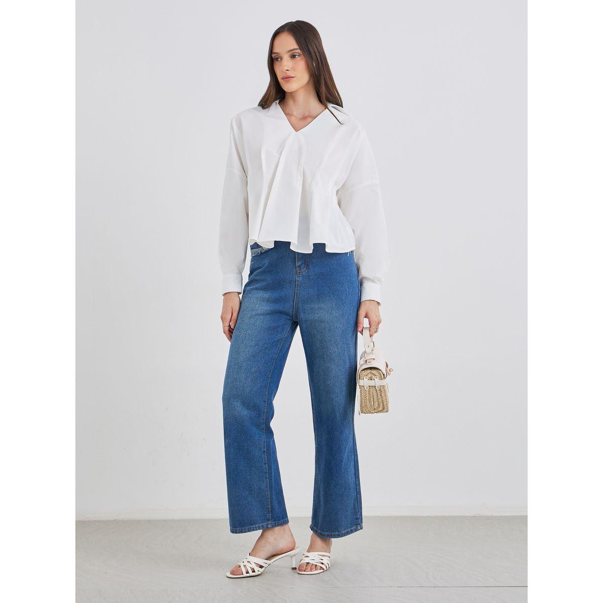 Styli Women White Front Box Pleat Drop Hem Shirt-women-clothing-shirtsandblouses-shirts-image-2