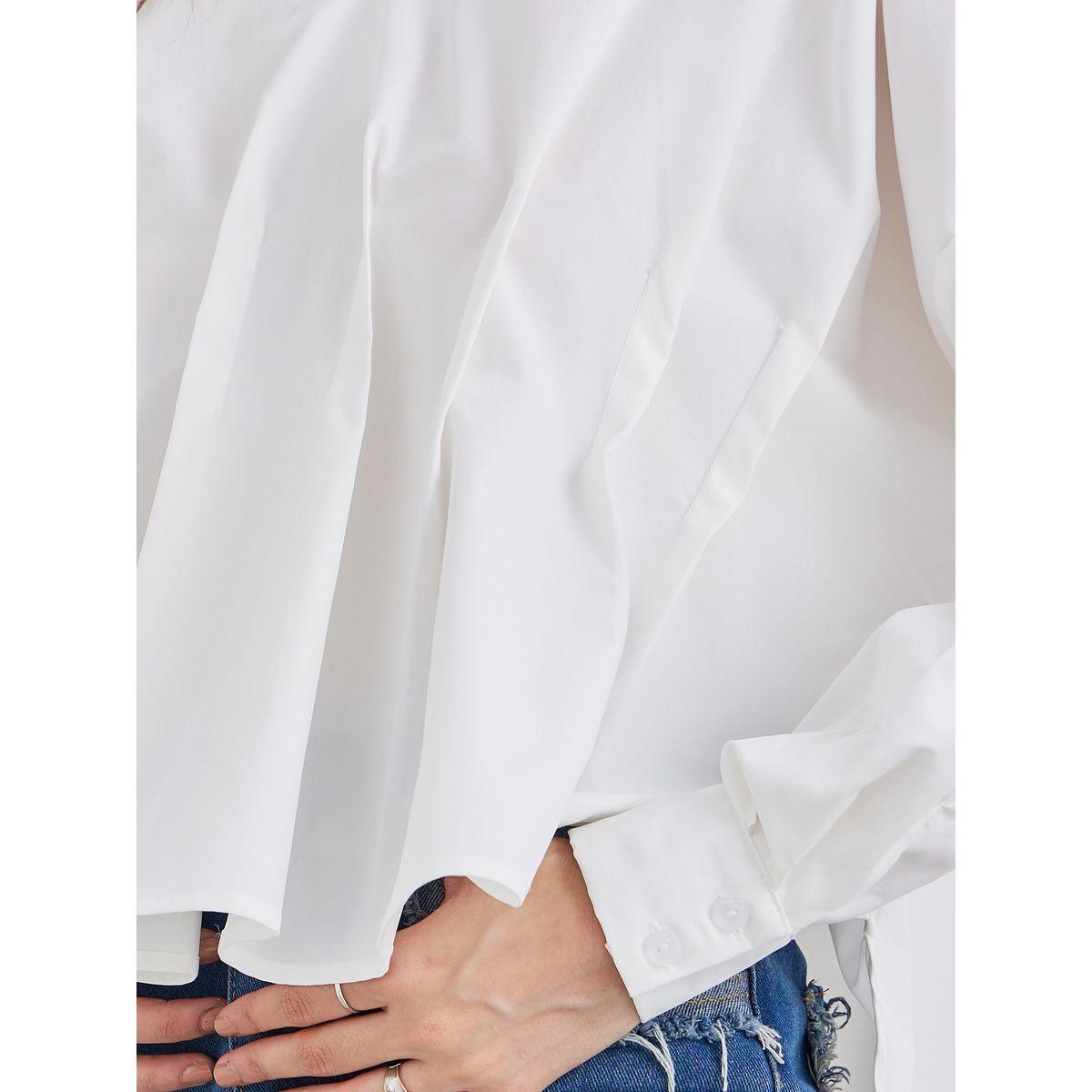 Styli Women White Front Box Pleat Drop Hem Shirt-women-clothing-shirtsandblouses-shirts-image-4