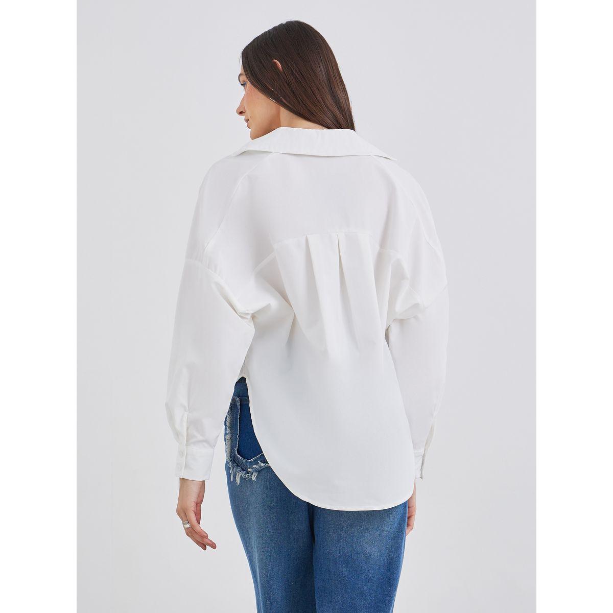 Styli Women White Front Box Pleat Drop Hem Shirt-women-clothing-shirtsandblouses-shirts-image-5