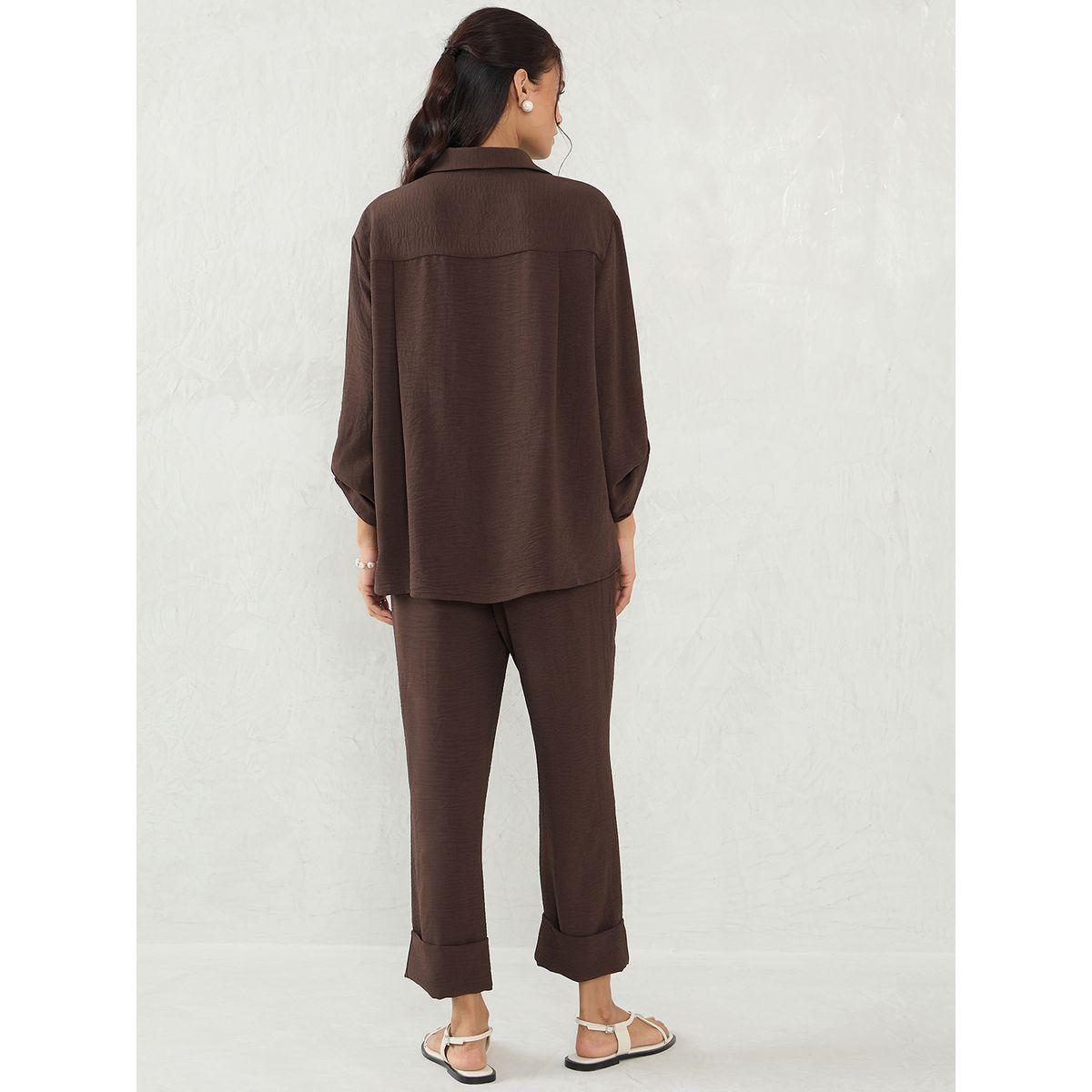 Femmella Brown Dual Pocket Shirt and Capri Co-Ords-women-clothing-coordsets-image-2