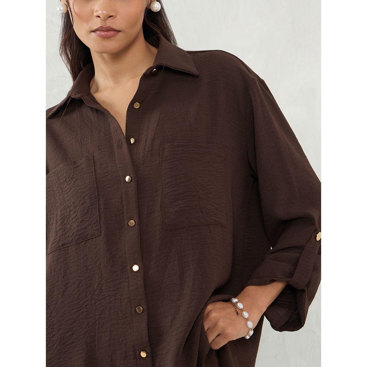 Femmella Brown Dual Pocket Shirt and Capri Co-Ords-women-clothing-coordsets-image-4