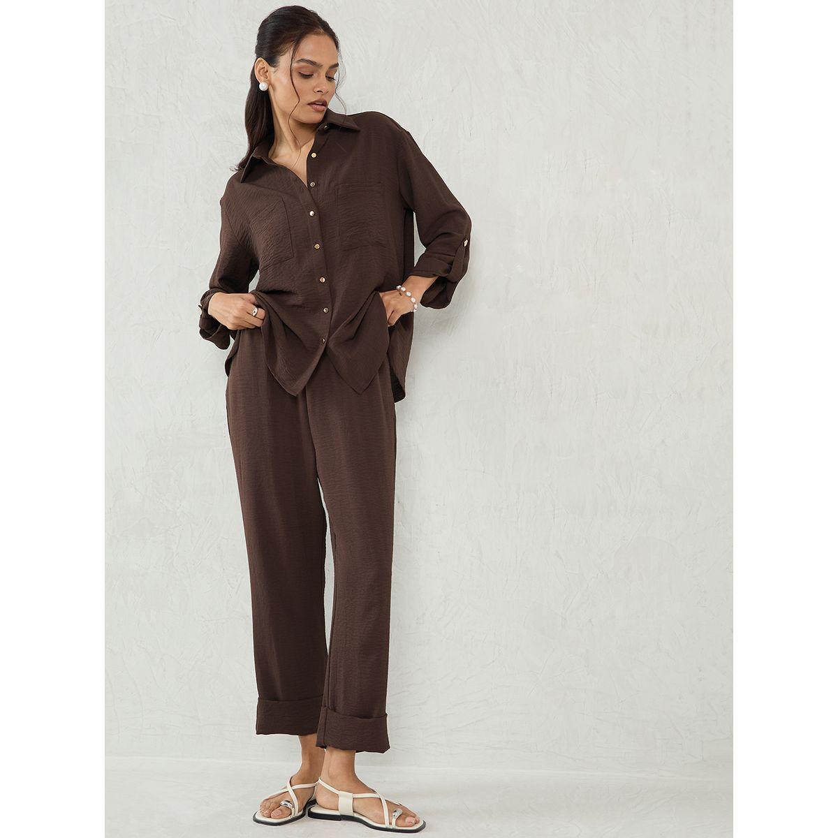 Femmella Brown Dual Pocket Shirt and Capri Co-Ords-women-clothing-coordsets-image-6