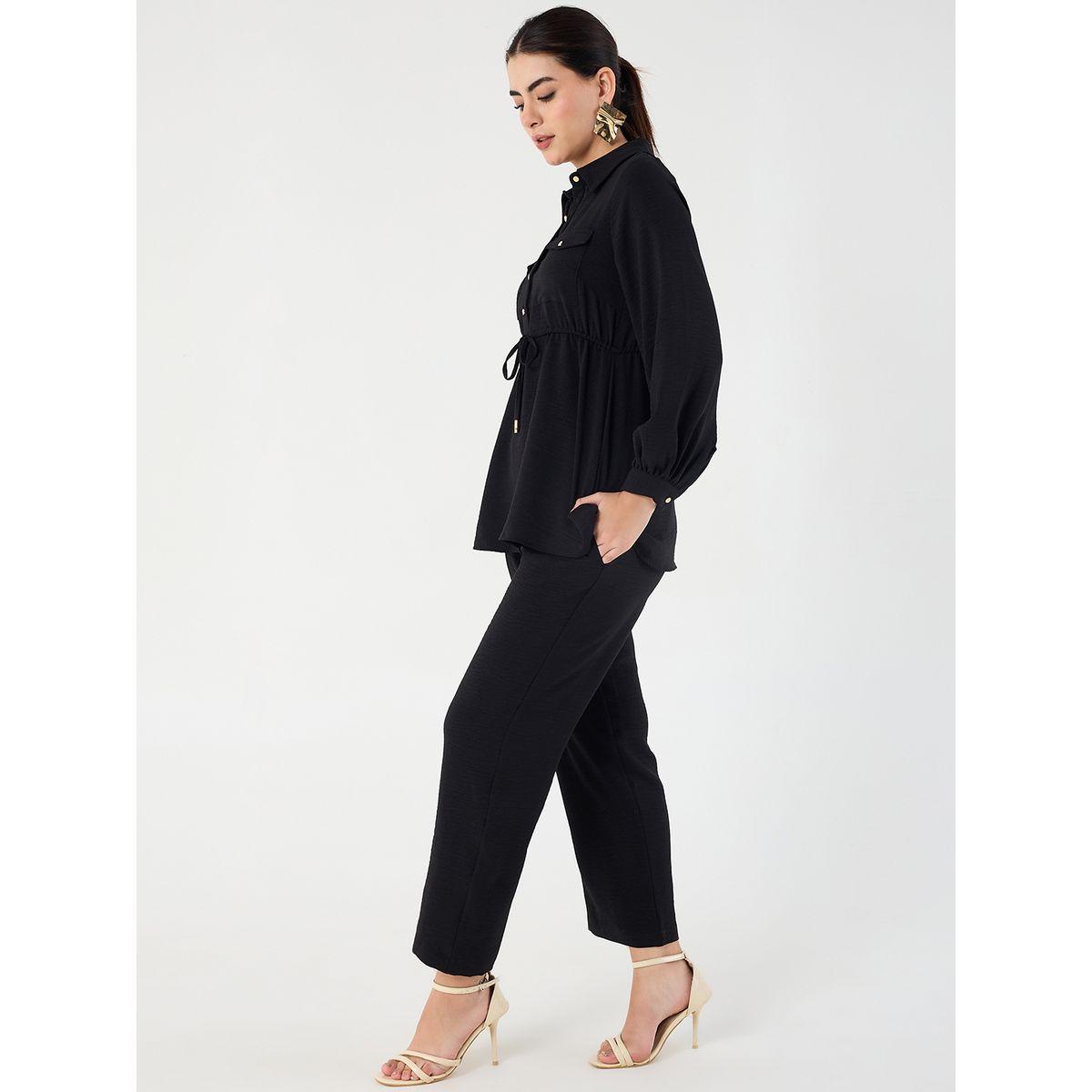 طقم منسق من بنطال وبلوزة بتفاصيل ربطة خصر-women-clothing-coordsets-image-3