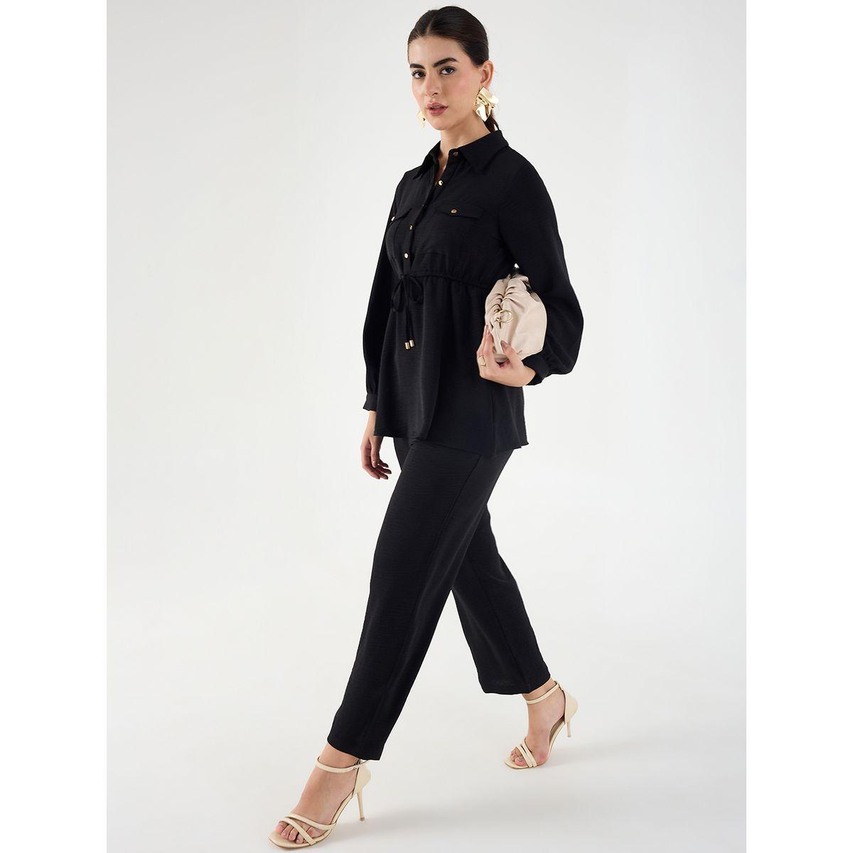طقم منسق من بنطال وبلوزة بتفاصيل ربطة خصر-women-clothing-coordsets-image-6