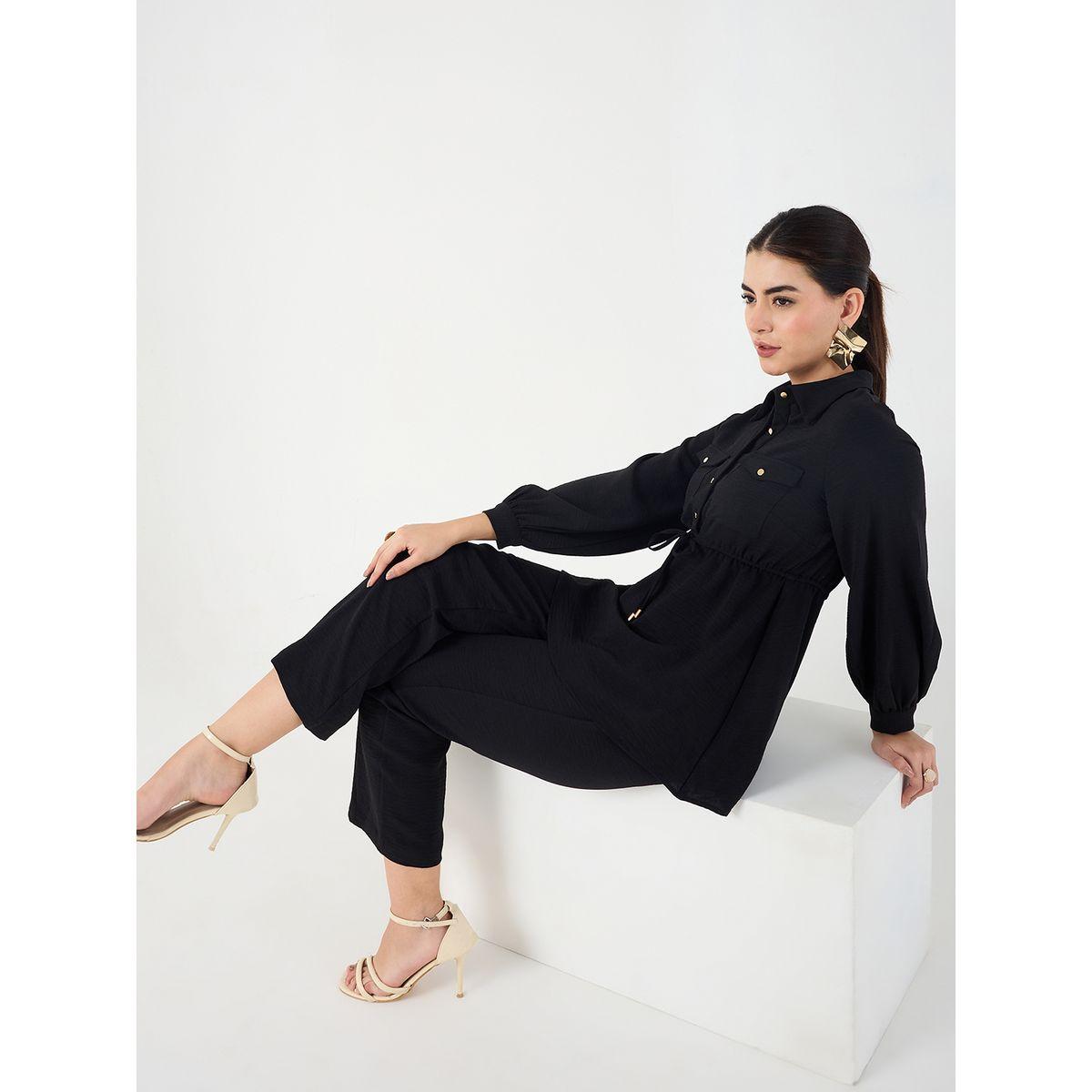 Femmella Drawstring Detail Shirt and Tapered Pants Co-Ords-women-clothing-coordsets-image-7