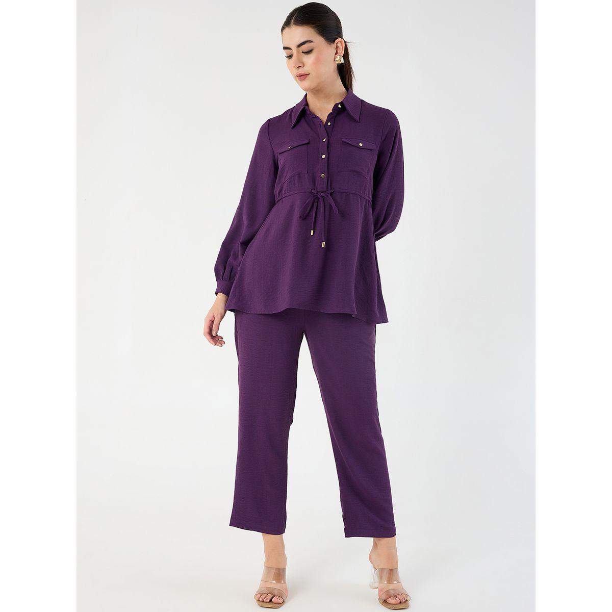 طقم منسق من بنطال وبلوزة بتفاصيل ربطة خصر-women-clothing-coordsets-image-1