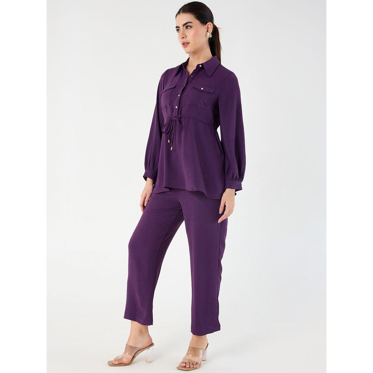 طقم منسق من بنطال وبلوزة بتفاصيل ربطة خصر-women-clothing-coordsets-image-3