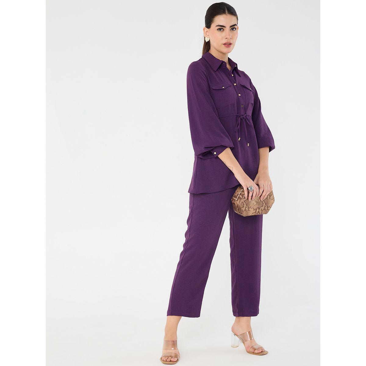 طقم منسق من بنطال وبلوزة بتفاصيل ربطة خصر-women-clothing-coordsets-image-6
