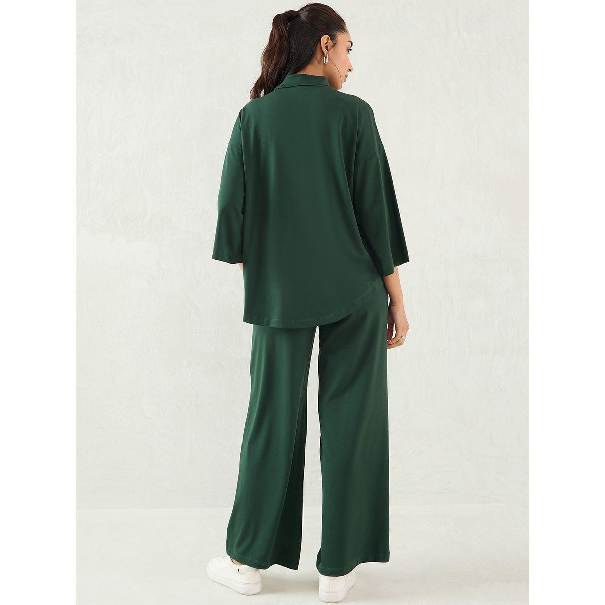 طقم منسق من بنطال وبلوزة محبوكة بياقة عالية-women-clothing-coordsets-image-2