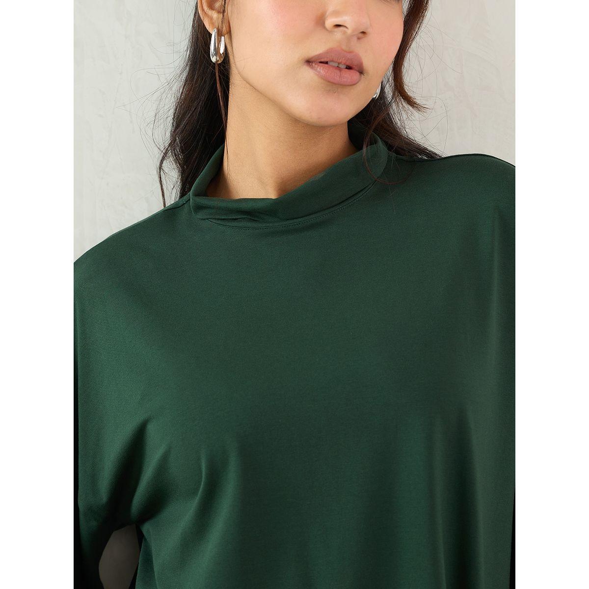 طقم منسق من بنطال وبلوزة محبوكة بياقة عالية-women-clothing-coordsets-image-4