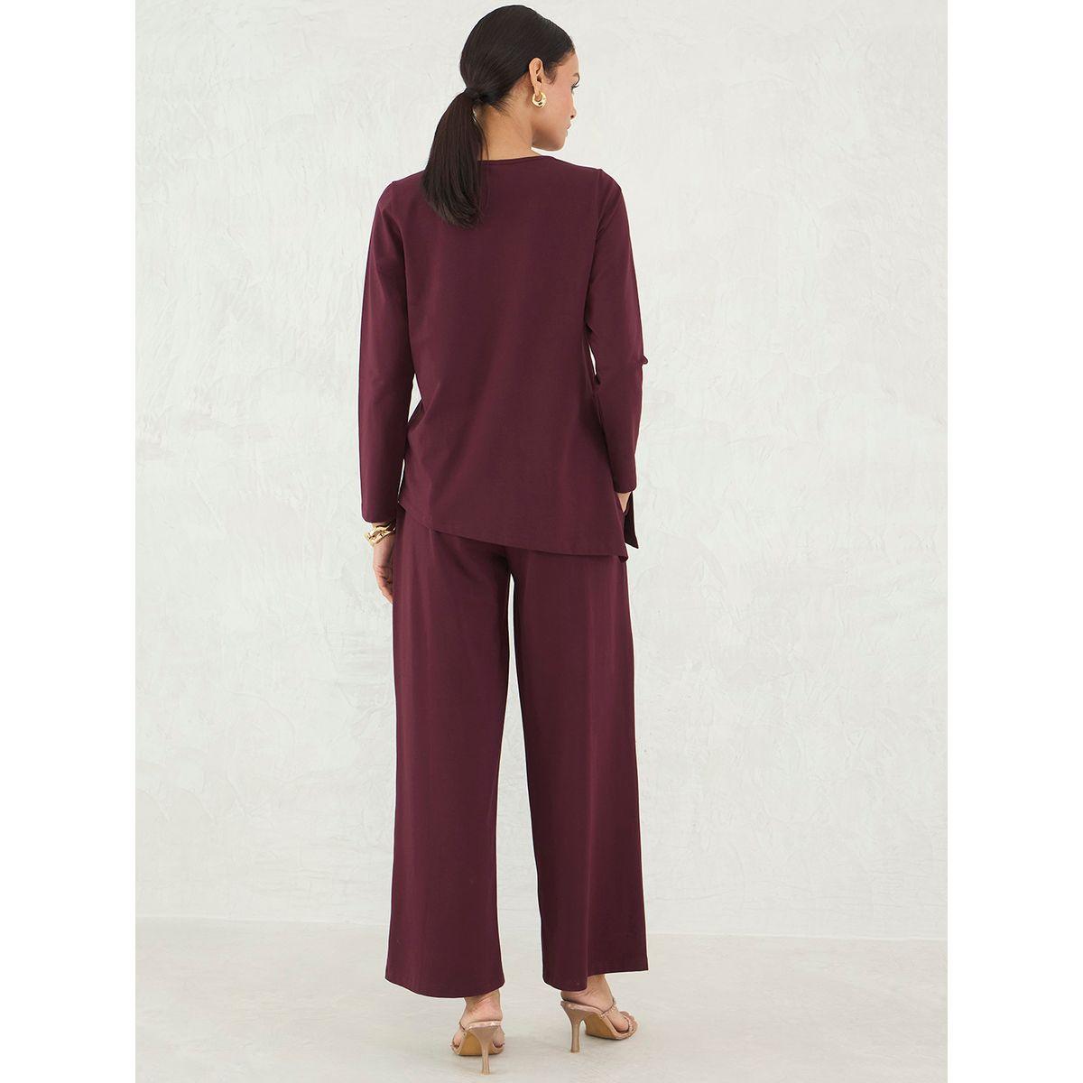 طقم منسق من بنطال وبلوزة بتفاصيل عُقدة-women-clothing-coordsets-image-2