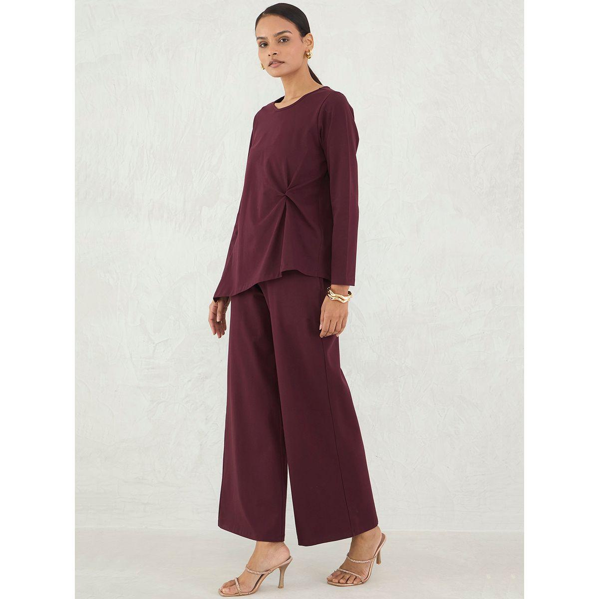 طقم منسق من بنطال وبلوزة بتفاصيل عُقدة-women-clothing-coordsets-image-3