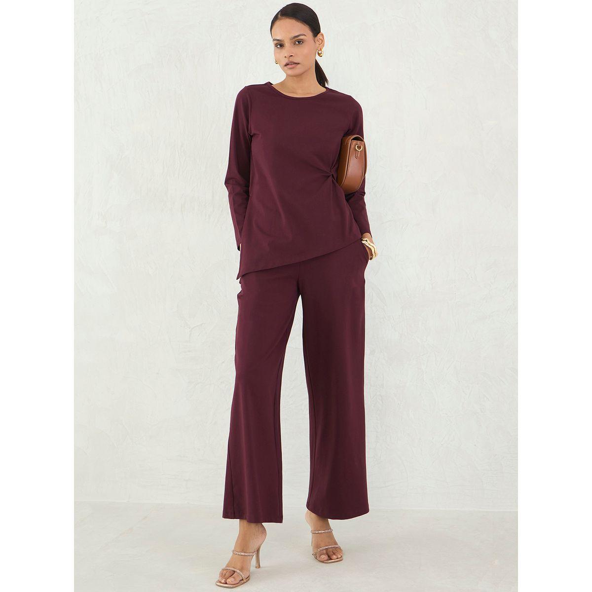 طقم منسق من بنطال وبلوزة بتفاصيل عُقدة-women-clothing-coordsets-image-5