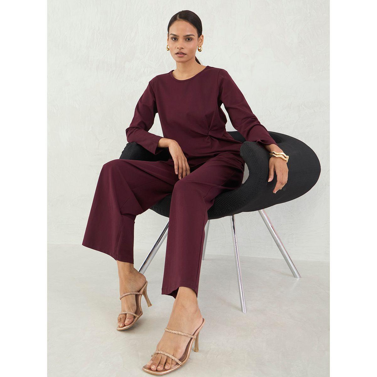 طقم منسق من بنطال وبلوزة بتفاصيل عُقدة-women-clothing-coordsets-image-6