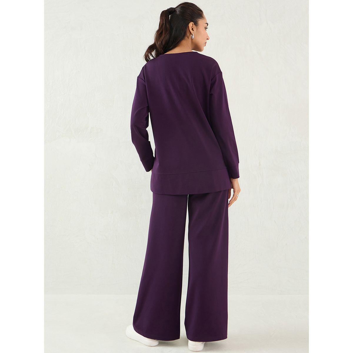 Femmella V Neck Regular Fit Top and Pants Co-Ords-women-clothing-coordsets-image-2
