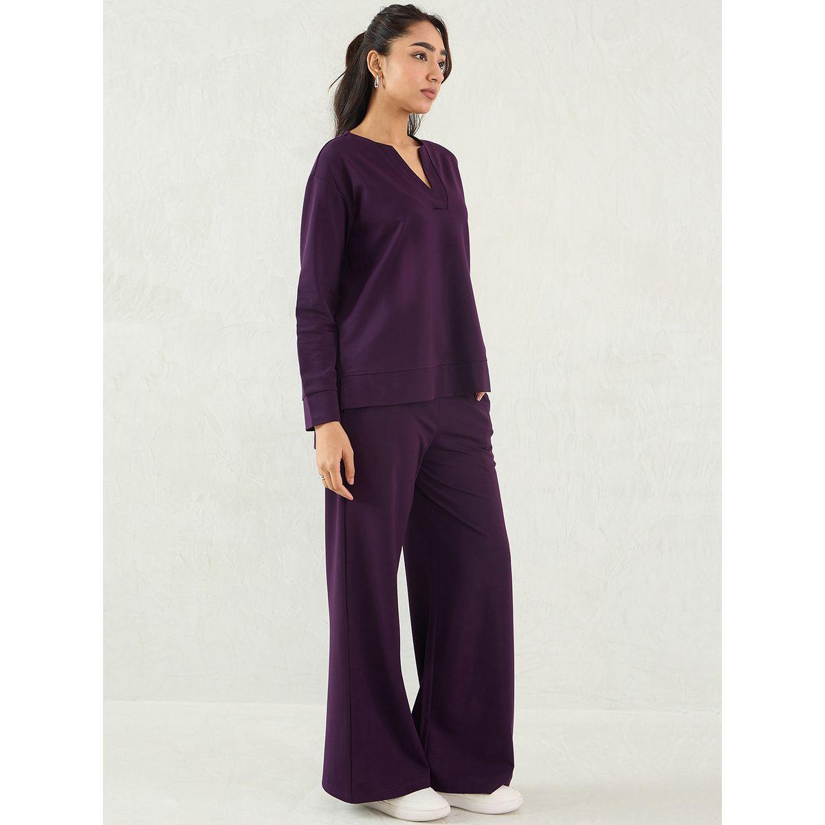 Femmella V Neck Regular Fit Top and Pants Co-Ords-women-clothing-coordsets-image-3