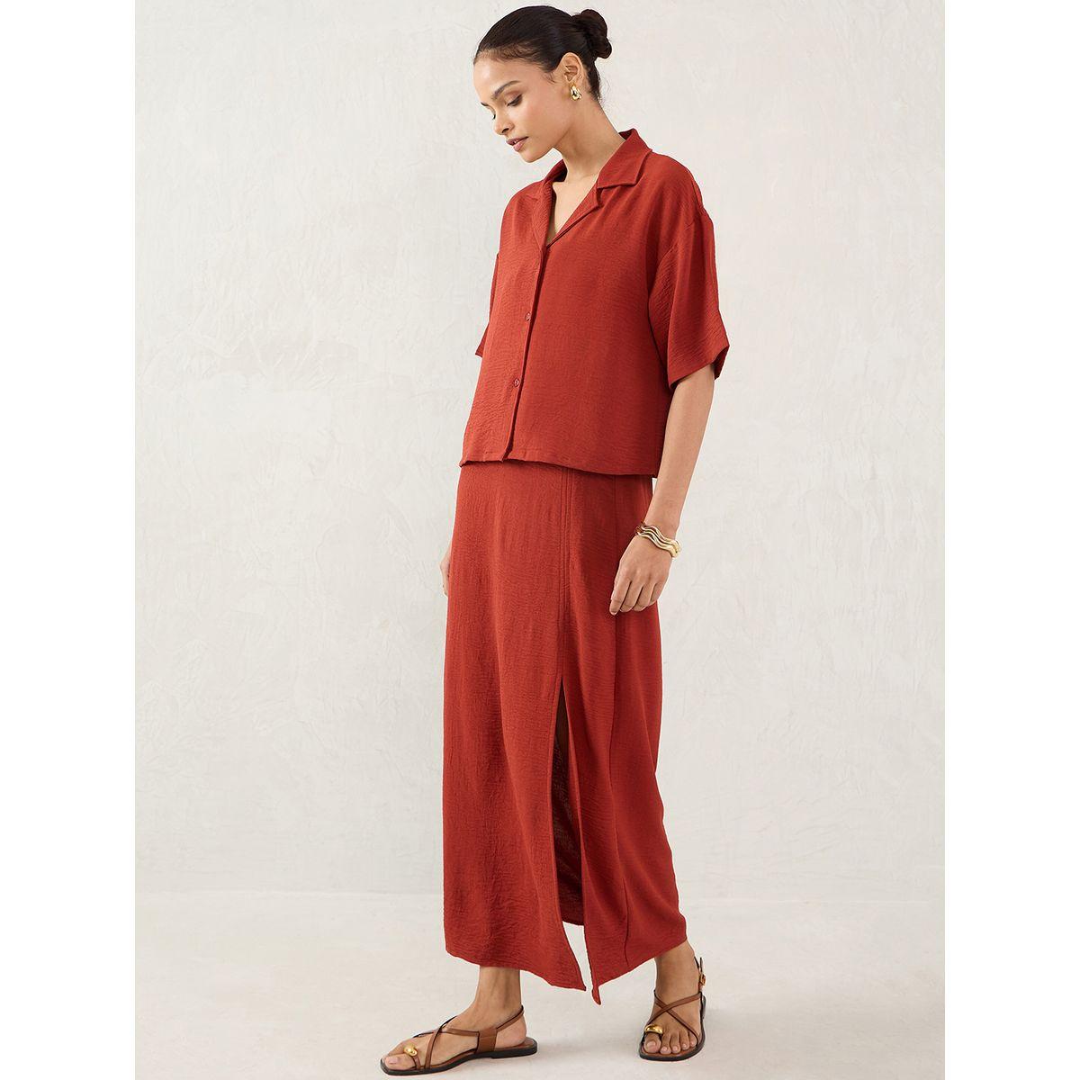 Femmella Plain Shirt and Front Slit Skirt Co-Ords-women-clothing-coordsets-image-3