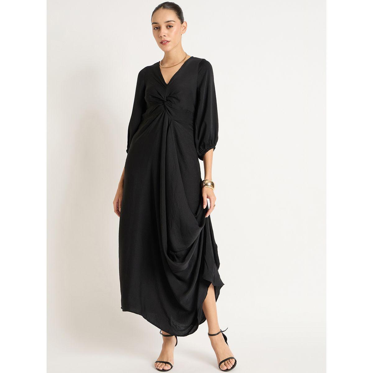 فستان طويل ساتان بتفاصيل عقدة-women-clothing-dresses-image-1