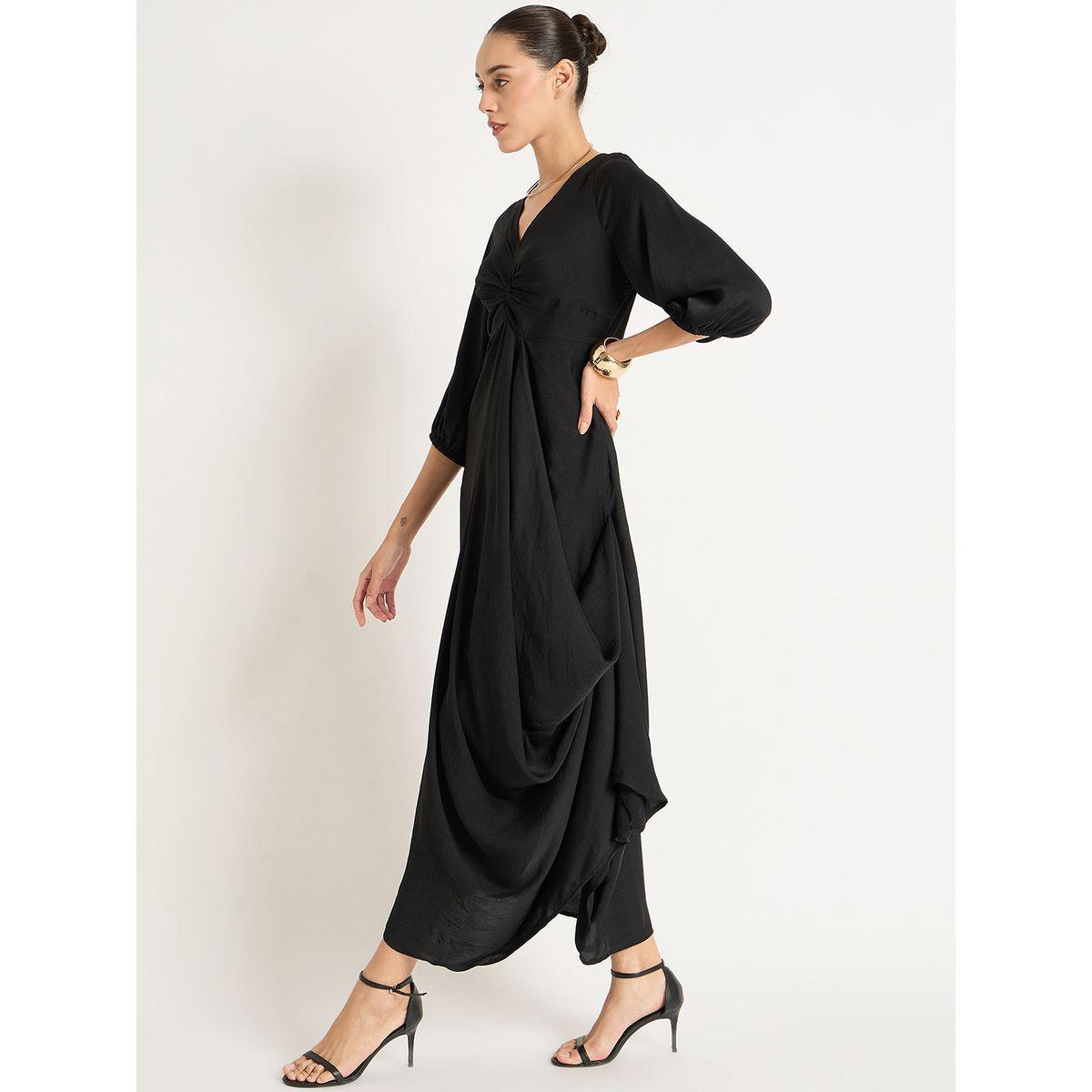 Femmella Black Satin Front Twisted Maxi Dress-women-clothing-dresses-image-3