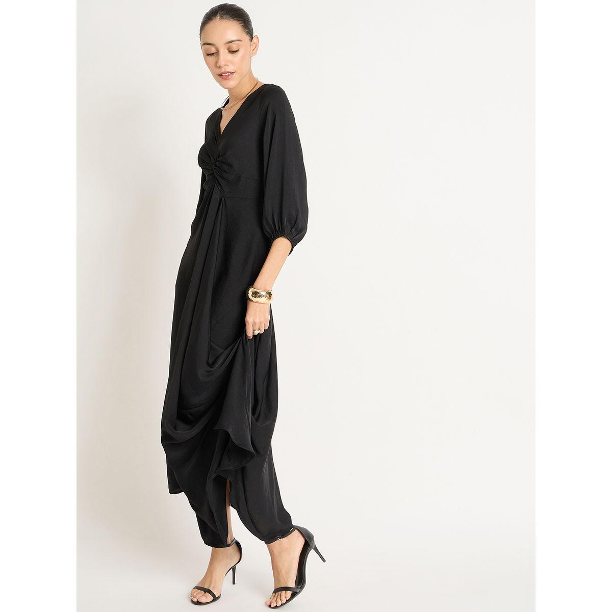 Femmella Black Satin Front Twisted Maxi Dress-women-clothing-dresses-image-5