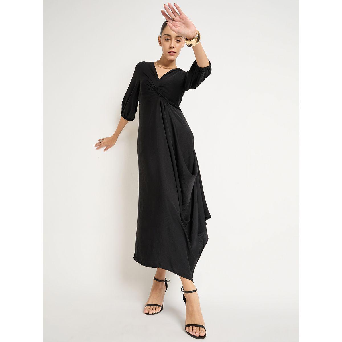 Femmella Black Satin Front Twisted Maxi Dress-women-clothing-dresses-image-6