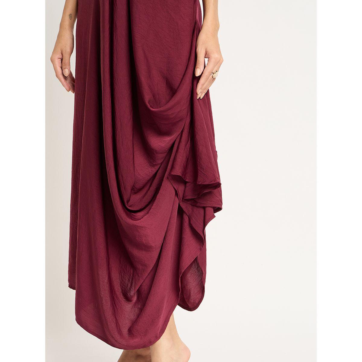 Femmella Burgundy Satin Front Twisted Maxi Dress-women-clothing-dresses-image-4