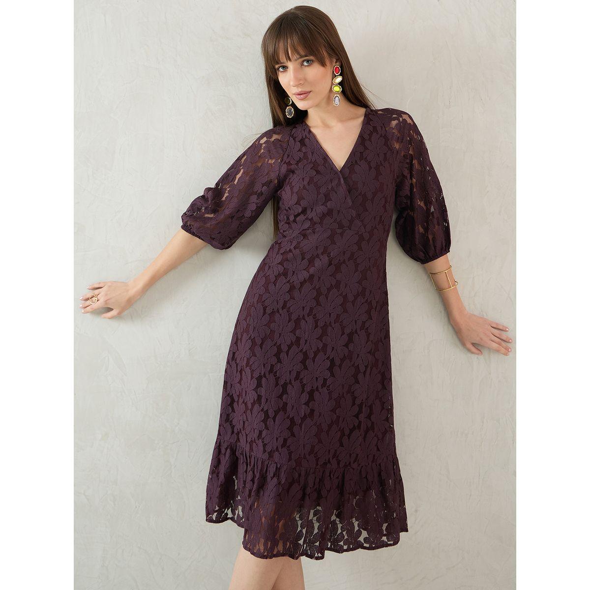 Femmella Purple Lace Wrap Front Midi Dress-women-clothing-dresses-image-6