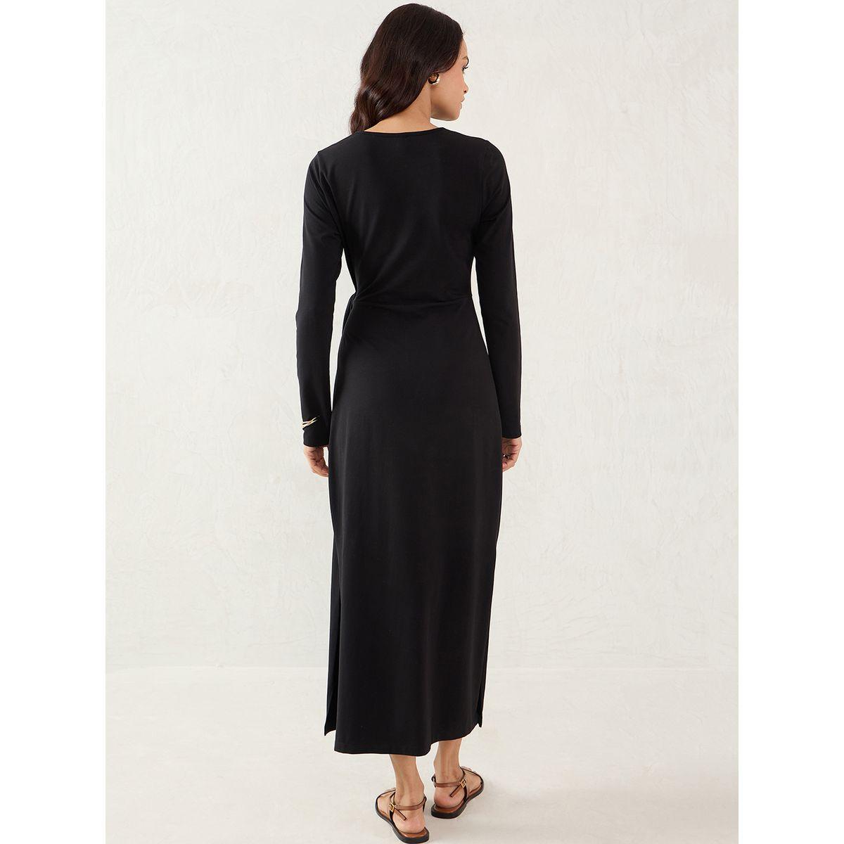 فستان طويل سادة بتفاصيل عُقدة-women-clothing-dresses-image-2