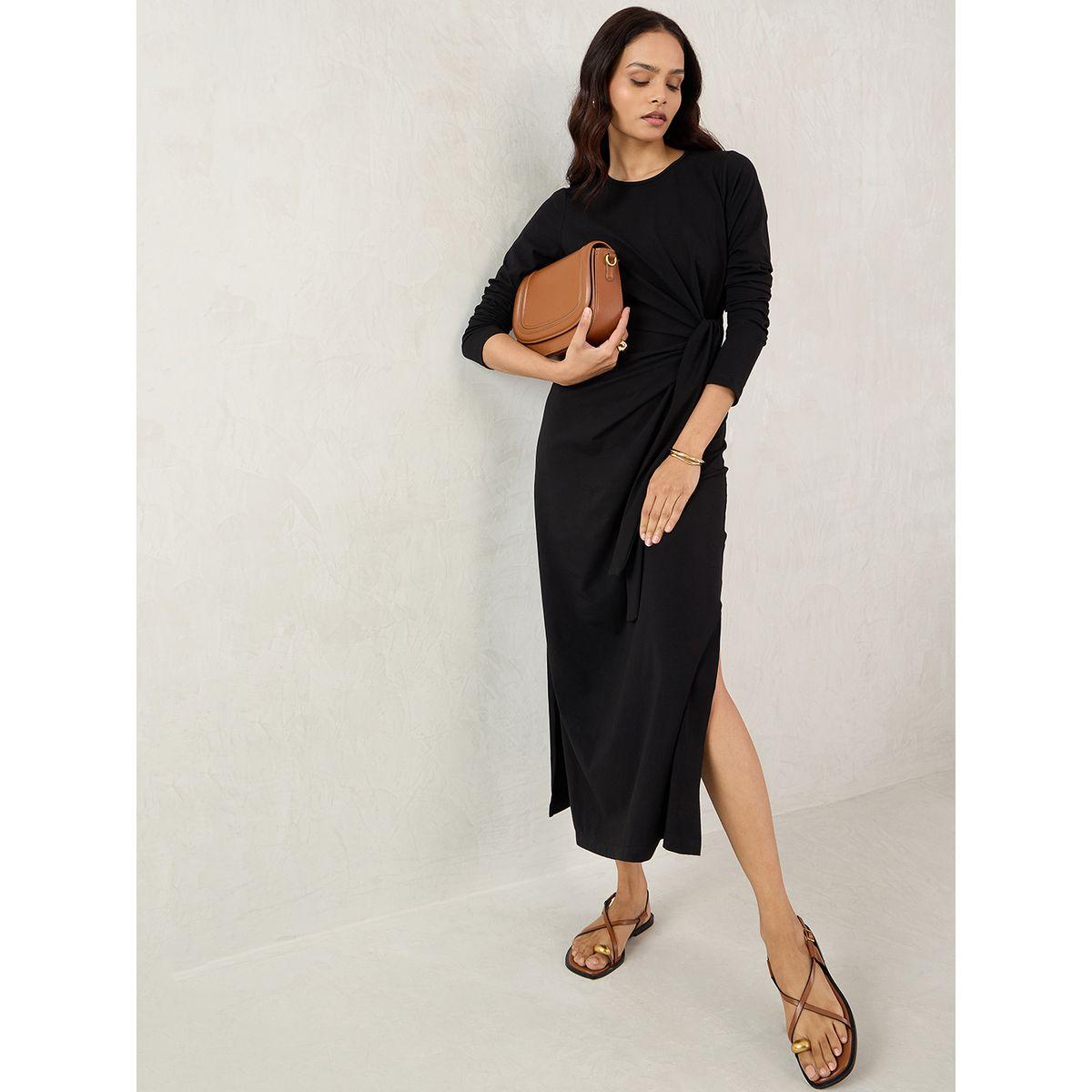 فستان طويل سادة بتفاصيل عُقدة-women-clothing-dresses-image-6