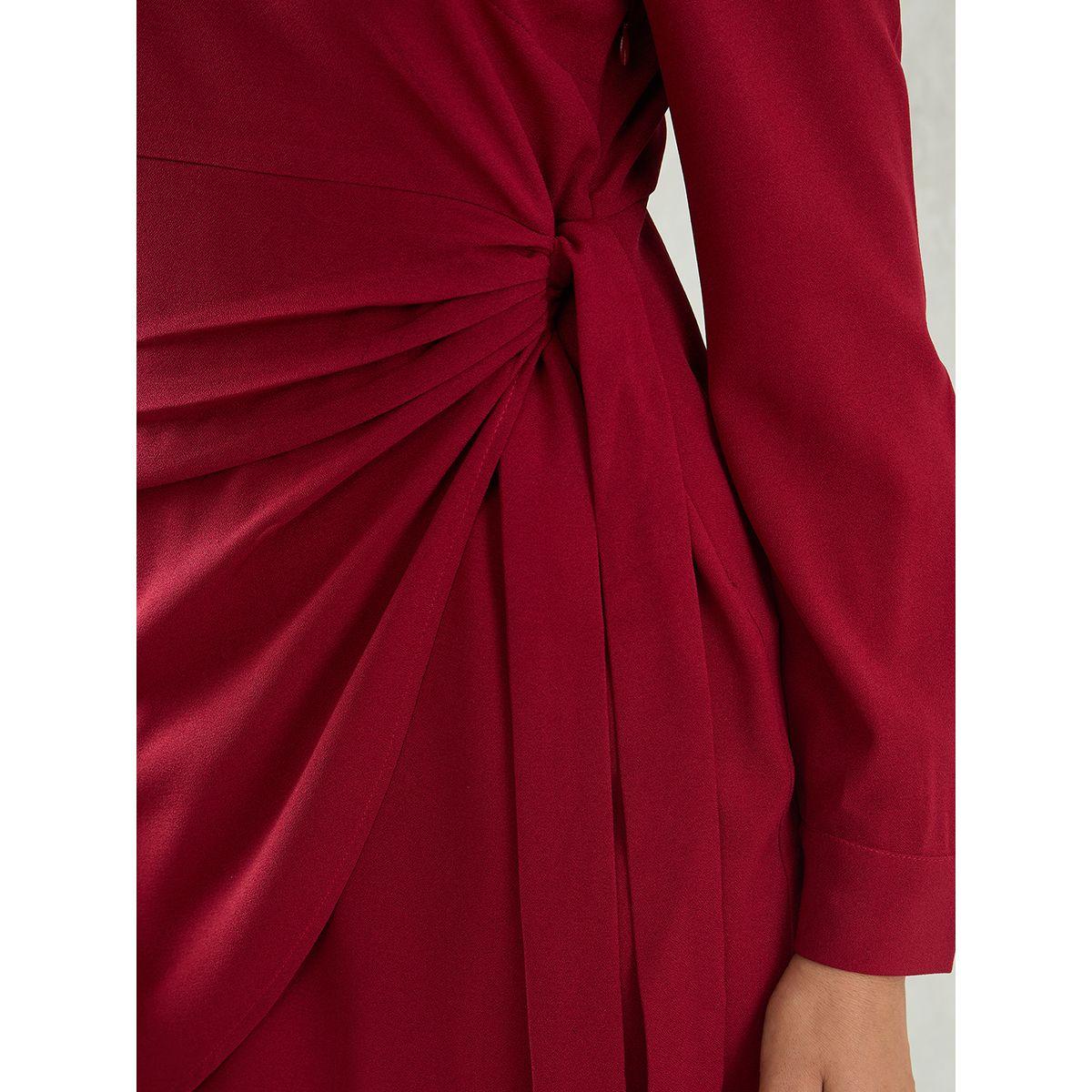Femmella Maroon Solid One Shoulder Wrap Look A-Line Mini Dress-women-clothing-dresses-image-5