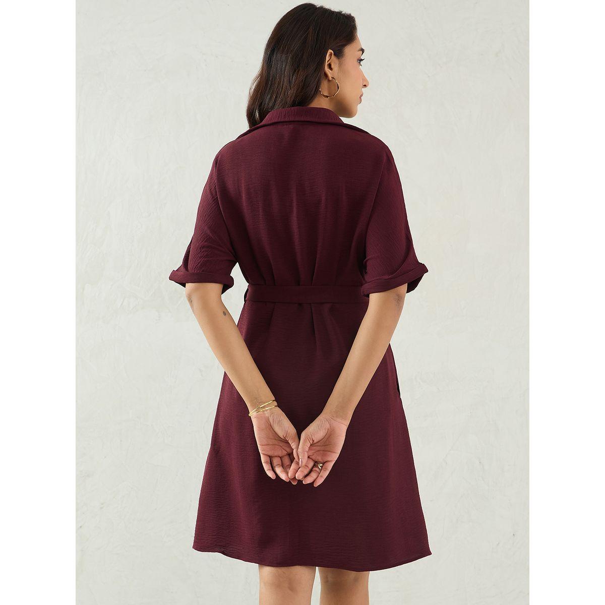 فستان بطول الركبة بنمط بلوزة مع تفاصيل أزرار-women-clothing-dresses-image-2