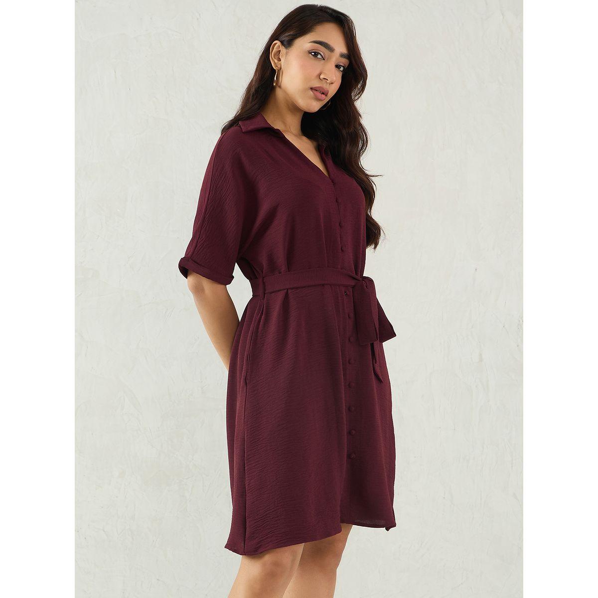 فستان بطول الركبة بنمط بلوزة مع تفاصيل أزرار-women-clothing-dresses-image-3