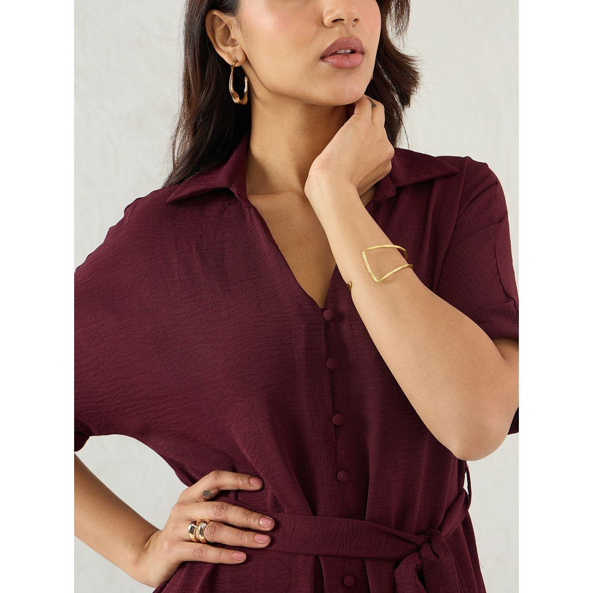 فستان بطول الركبة بنمط بلوزة مع تفاصيل أزرار-women-clothing-dresses-image-4