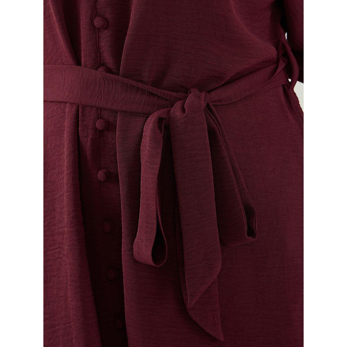 Femmella Purple Crinkled Button Down Shirt Knee Length Dress-women-clothing-dresses-image-5