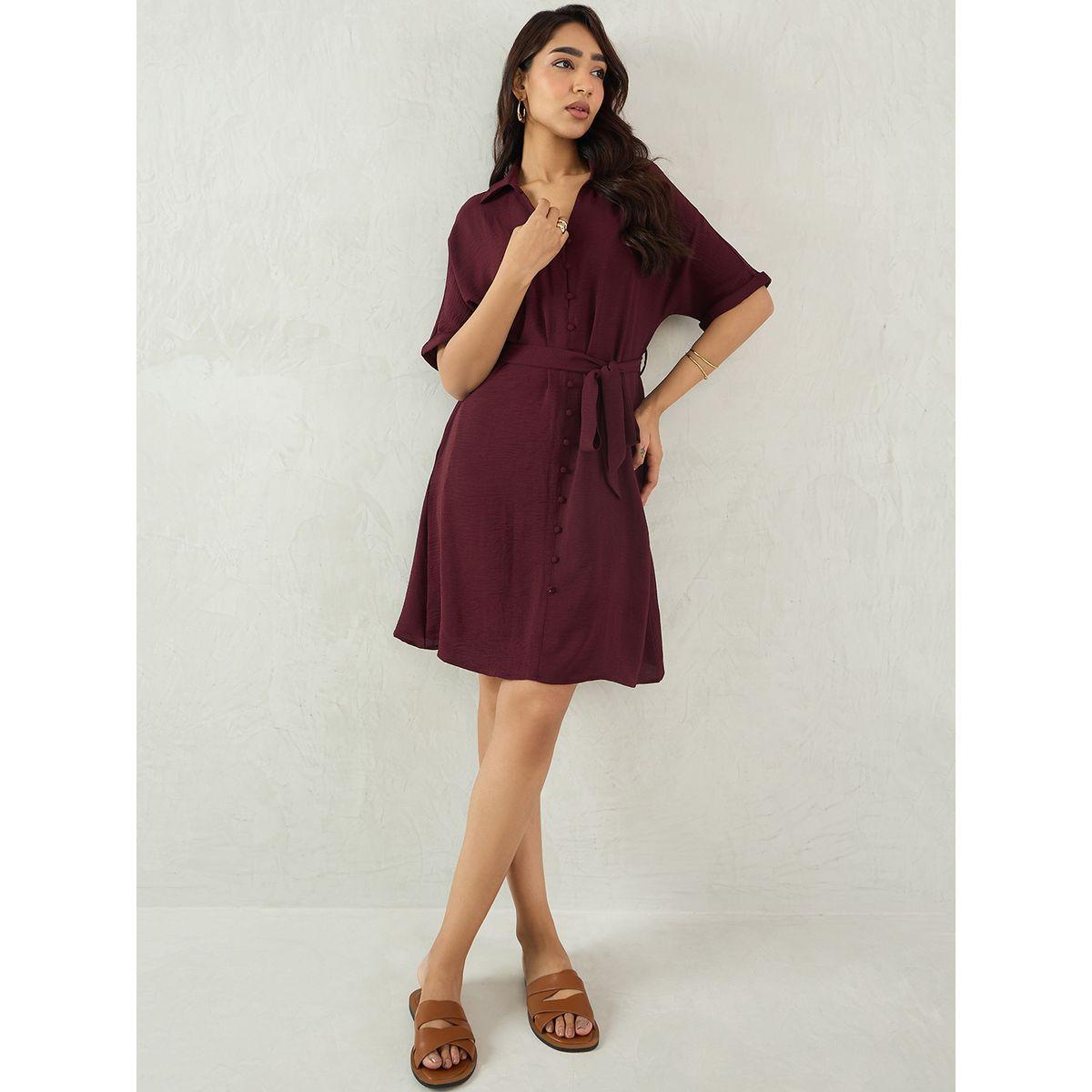 فستان بطول الركبة بنمط بلوزة مع تفاصيل أزرار-women-clothing-dresses-image-6