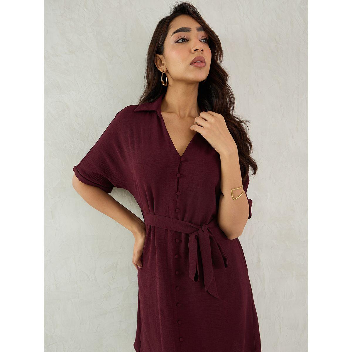 فستان بطول الركبة بنمط بلوزة مع تفاصيل أزرار-women-clothing-dresses-image-7