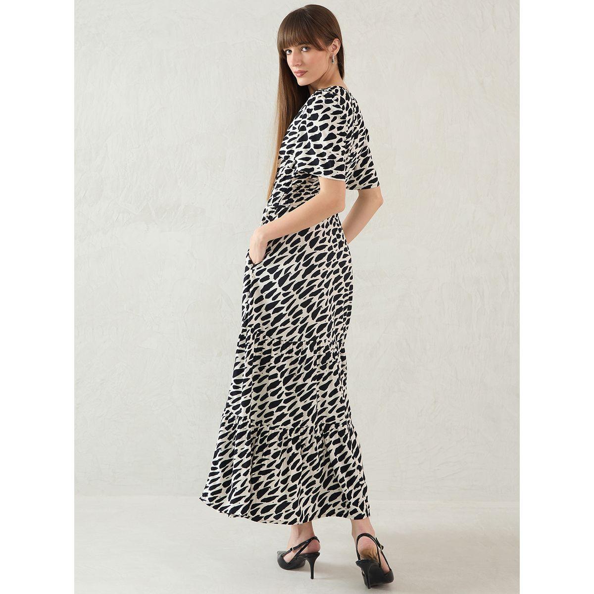 فستان طويل مُطبع بأكمام قصيرة مع تفاصيل كسرات-women-clothing-dresses-image-2