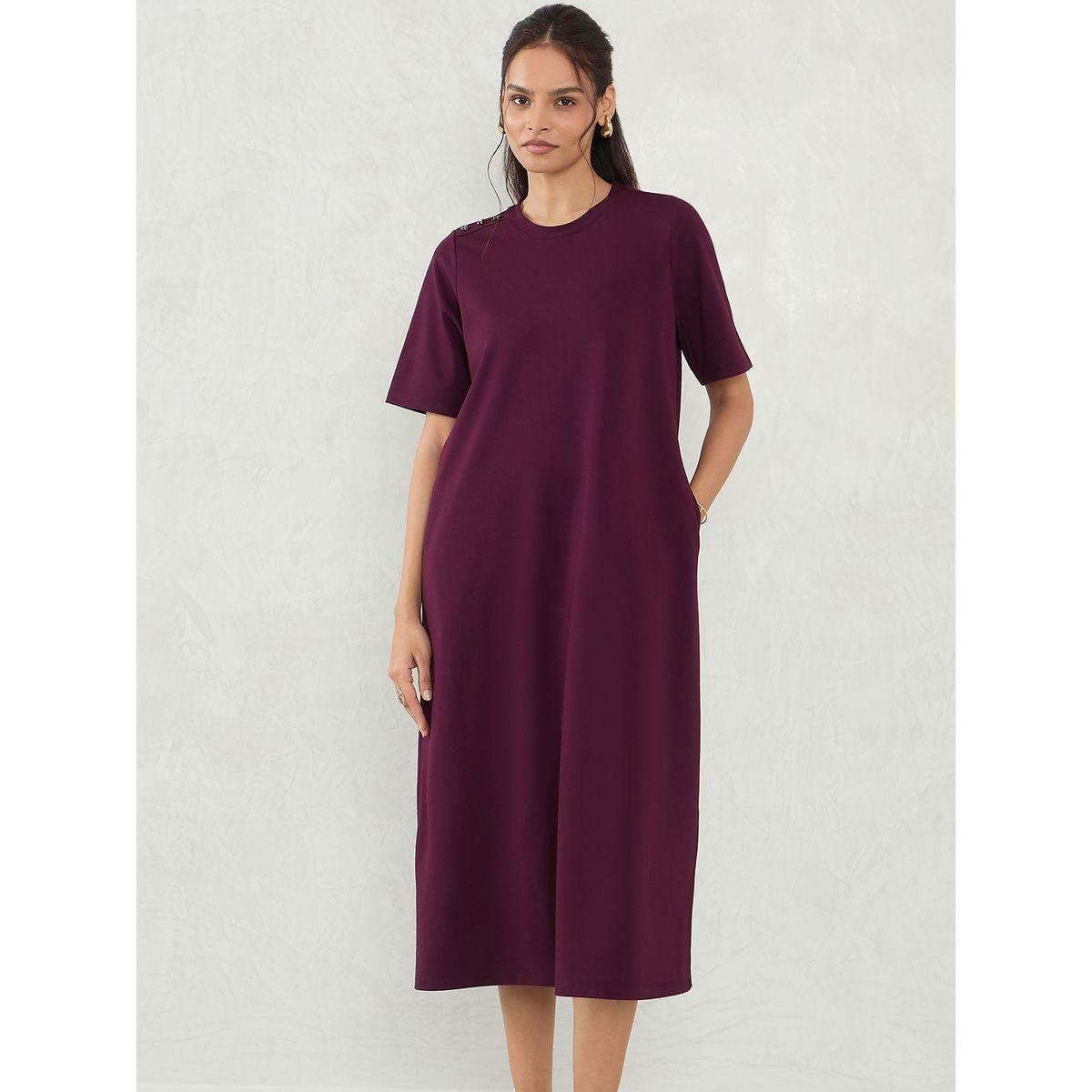 فستان ميدي سادة بتفاصيل شق-women-clothing-dresses-image-1