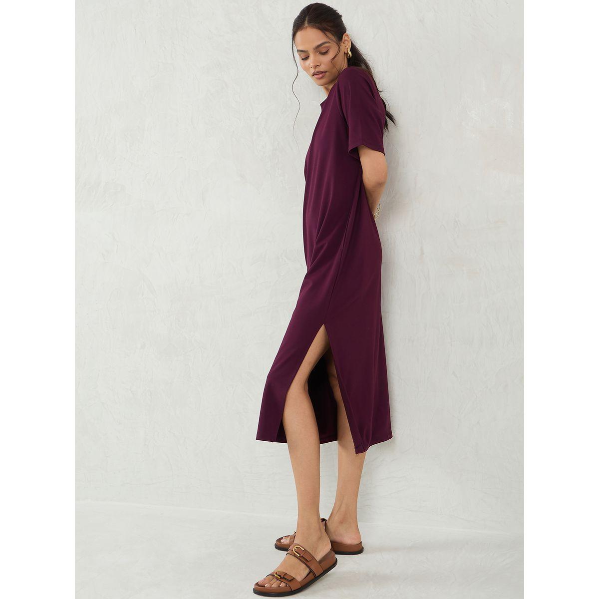 فستان ميدي سادة بتفاصيل شق-women-clothing-dresses-image-5