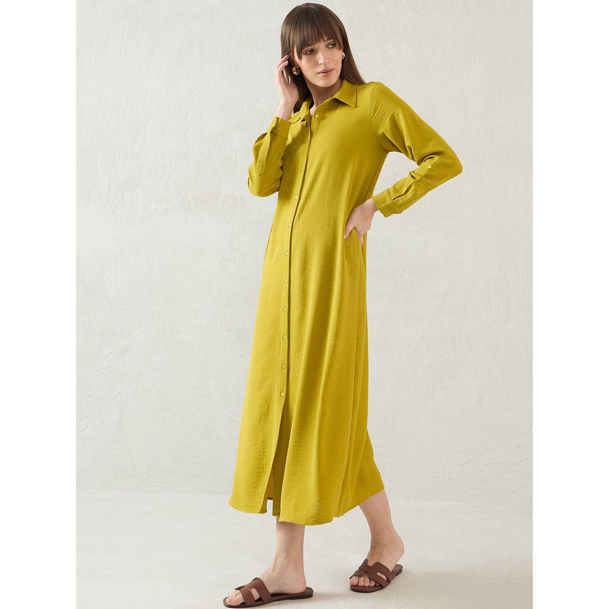 فستان ميدي سادة بأكمام طويلة مع تفاصيل أزرار-women-clothing-dresses-image-3