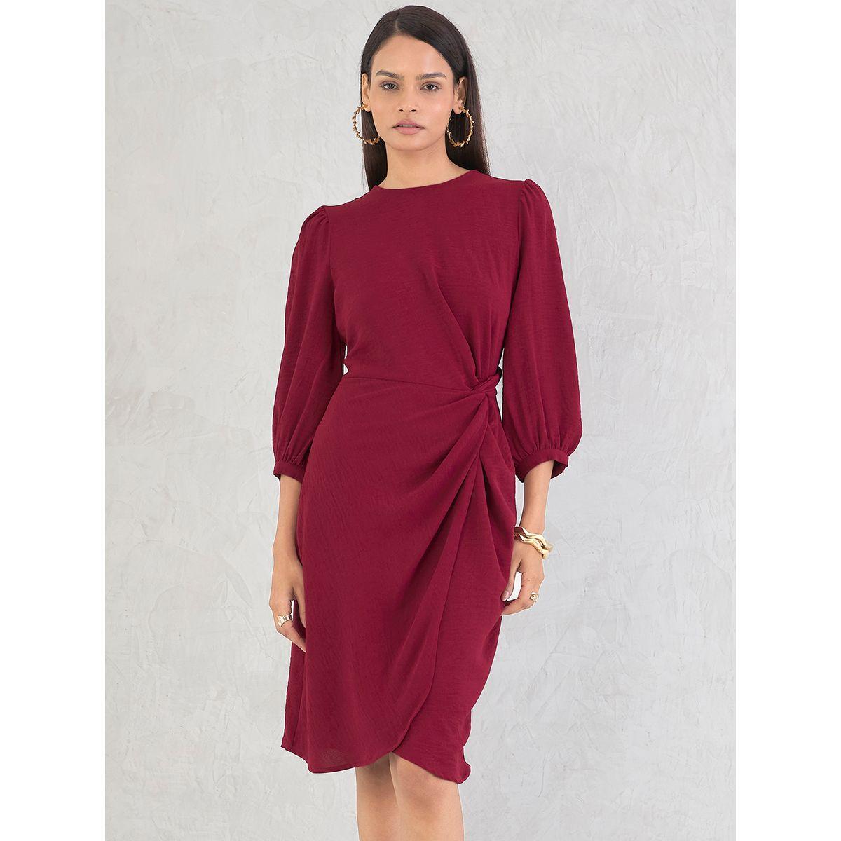 فستان بطول الركبة بتفاصيل عُقدة-women-clothing-dresses-image-1