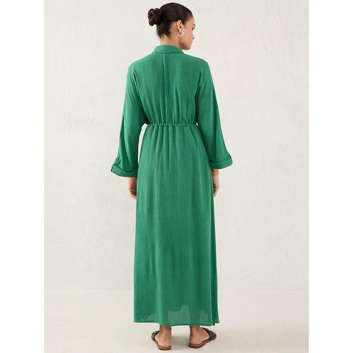 فستان طويل بتفاصيل ياقة مع ربطة خصر-women-clothing-dresses-image-2
