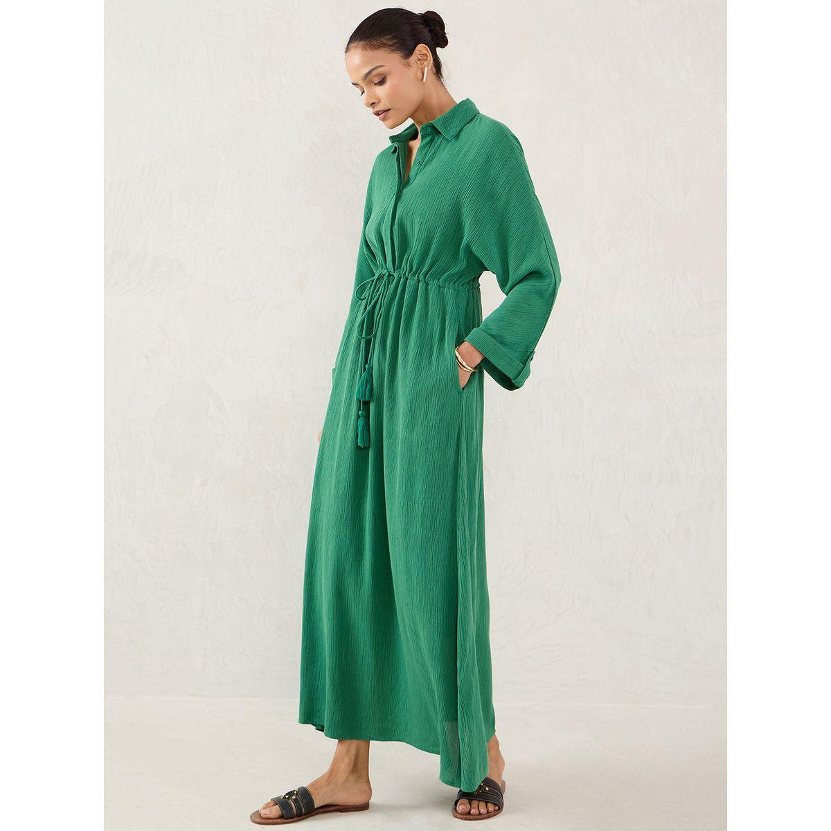 فستان طويل بتفاصيل ياقة مع ربطة خصر-women-clothing-dresses-image-3
