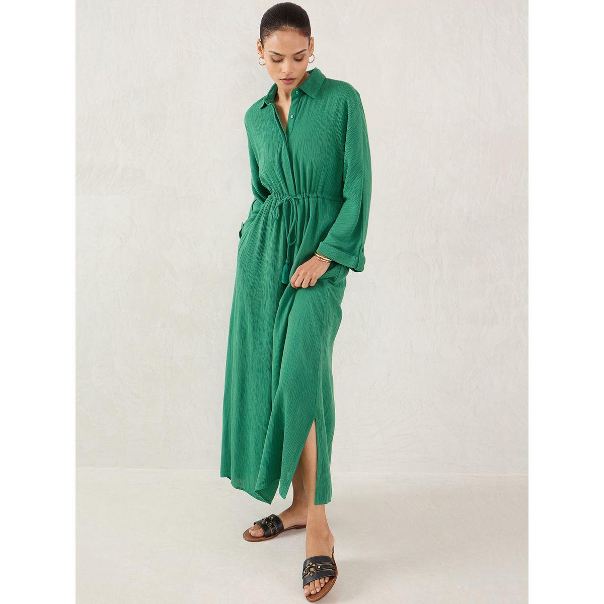 فستان طويل بتفاصيل ياقة مع ربطة خصر-women-clothing-dresses-image-6