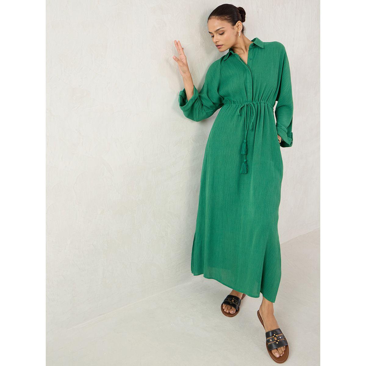 فستان طويل بتفاصيل ياقة مع ربطة خصر-women-clothing-dresses-image-7