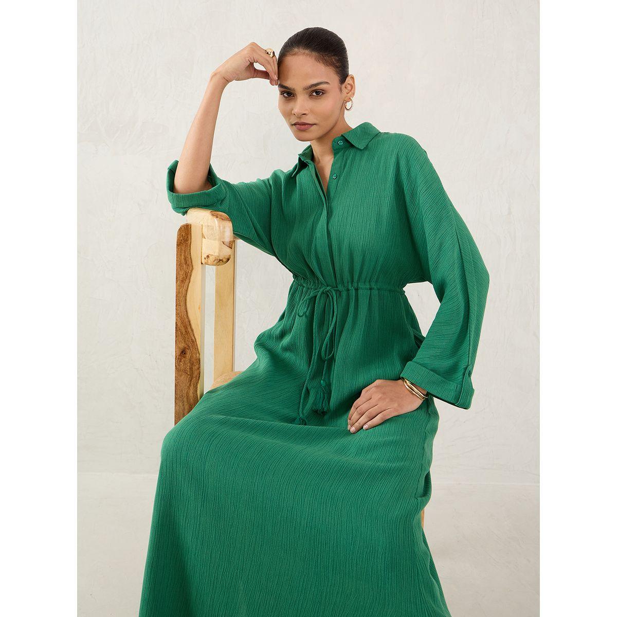 فستان طويل بتفاصيل ياقة مع ربطة خصر-women-clothing-dresses-image-8