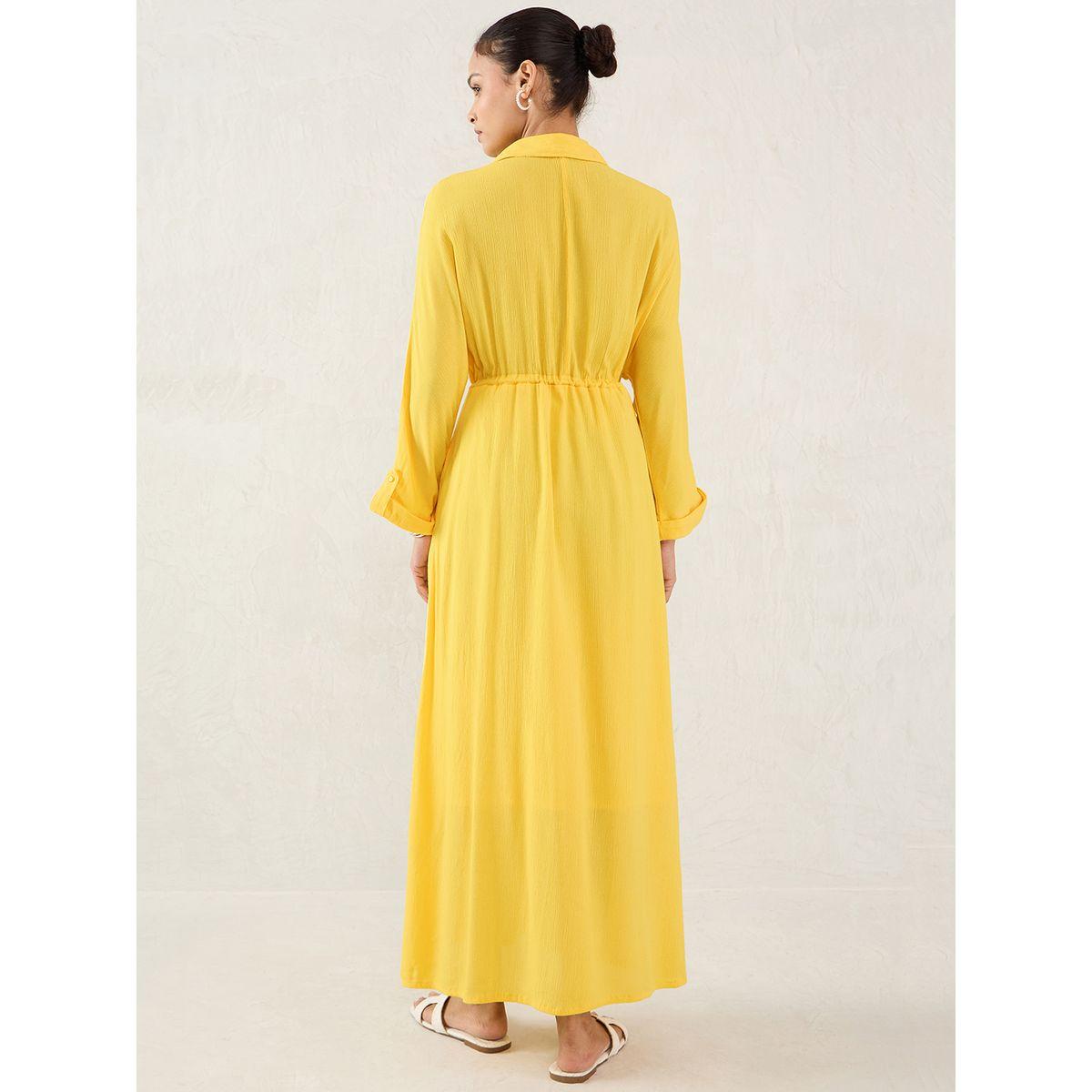 فستان طويل بتفاصيل ياقة مع ربطة خصر-women-clothing-dresses-image-2