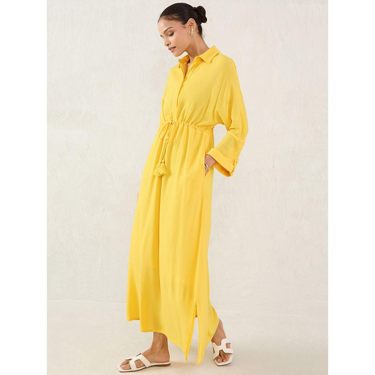 فستان طويل بتفاصيل ياقة مع ربطة خصر-women-clothing-dresses-image-3